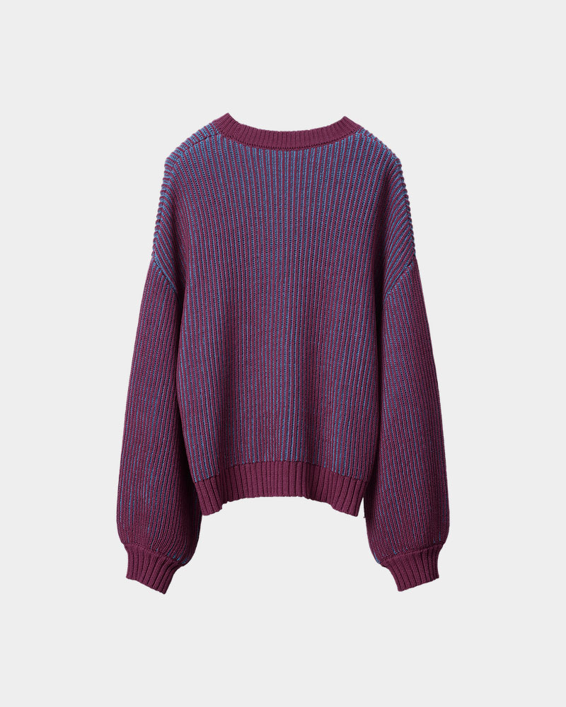みーり LEGACY ZOMBIE LABO Stripe Sweater (Burgundy × Blue) - ZUTOMAYO MART