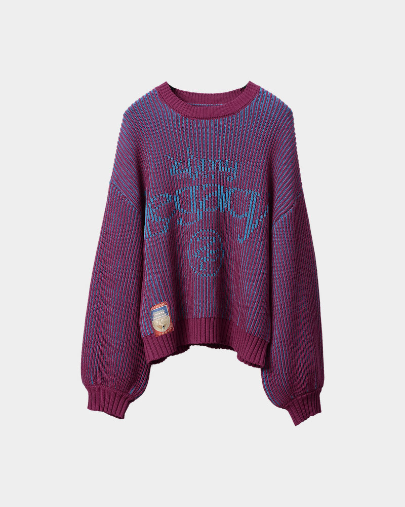 ツユ アパレル 第1弾 LEGACY ZOMBIE LABO Stripe Sweater (Burgundy × Blue) - ZUTOMAYO MART