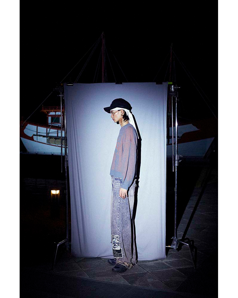 LEGACY ZOMBIE LABO Stripe Sweater (Blue Gray × Orange) - ZUTOMAYO MART