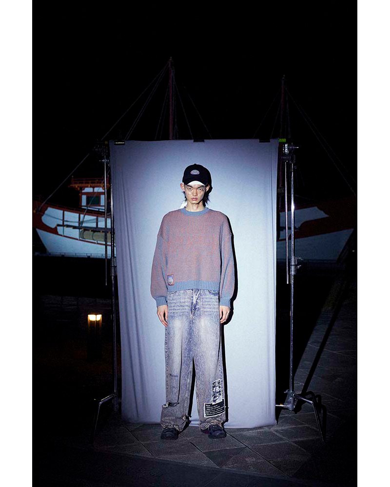 LEGACY ZOMBIE LABO Stripe Sweater (Blue Gray × Orange) - ZUTOMAYO MART
