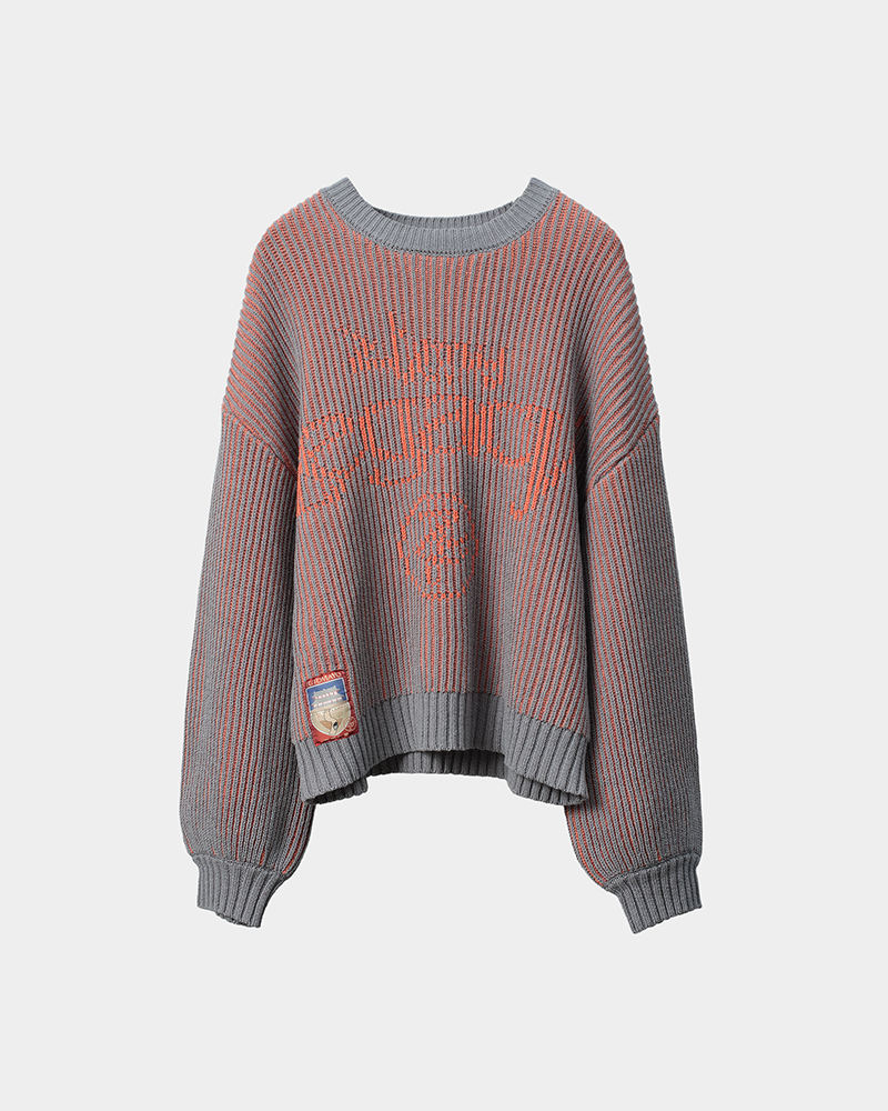 LEGACY ZOMBIE LABO Stripe Sweater (Blue Gray × Orange) - ZUTOMAYO MART