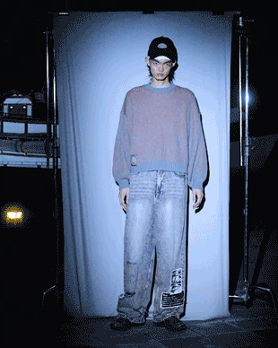 LEGACY ZOMBIE LABO Stripe Sweater (Blue Gray × Orange) - ZUTOMAYO MART