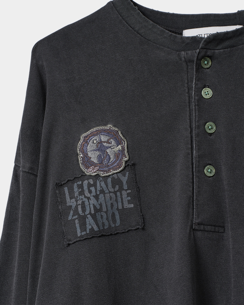 LEGACY ZOMBIE LABO Fake Layered Henley Neck Shirt (Black