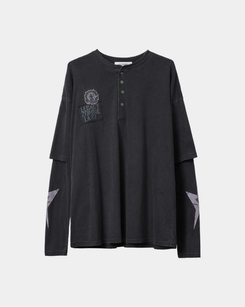LIBRA/ Premium Sweat – Black再販が無いです。 LEGACY ZOMBIE LABO Fake Layered Henley Neck Shirt (Black