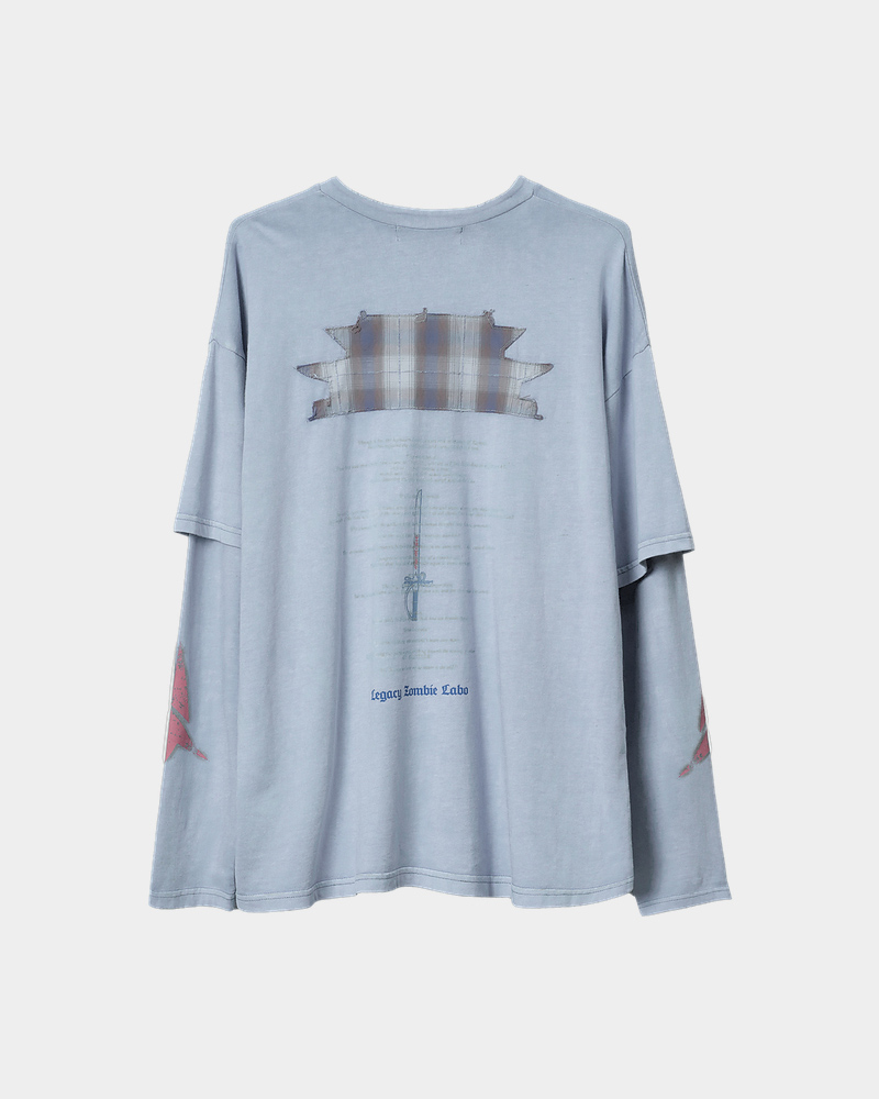 LEGACY ZOMBIE LABO Fake Layered Henley Neck Shirt (Ice Blue