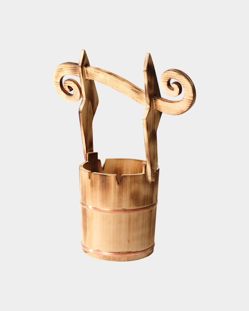 【未使用保管品】国産天然木製 手桶 水桶 元箱あり 竹製柄杓おまけ 古道具 樹匠 × ZUTOMAYO 文禍伝雷手桶 - ZUTOMAYO MART